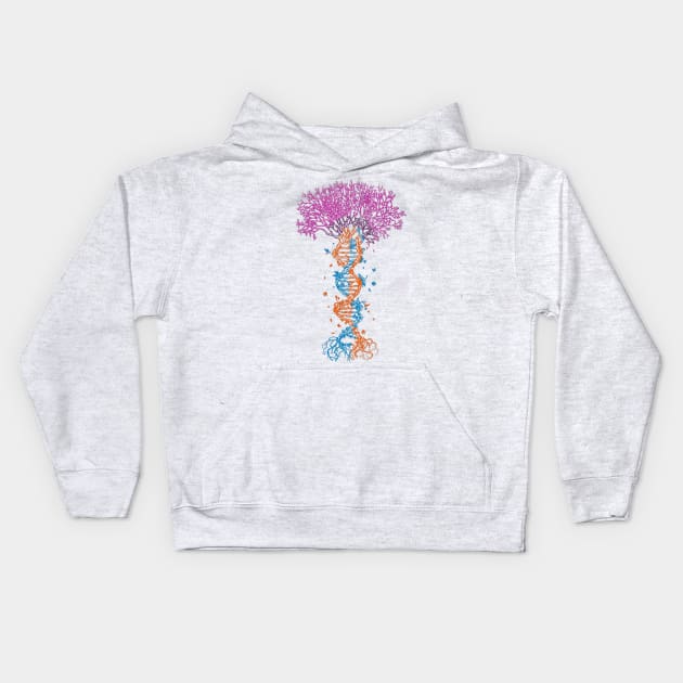 Double Helix DNA Trees Kids Hoodie by Mr Bushido